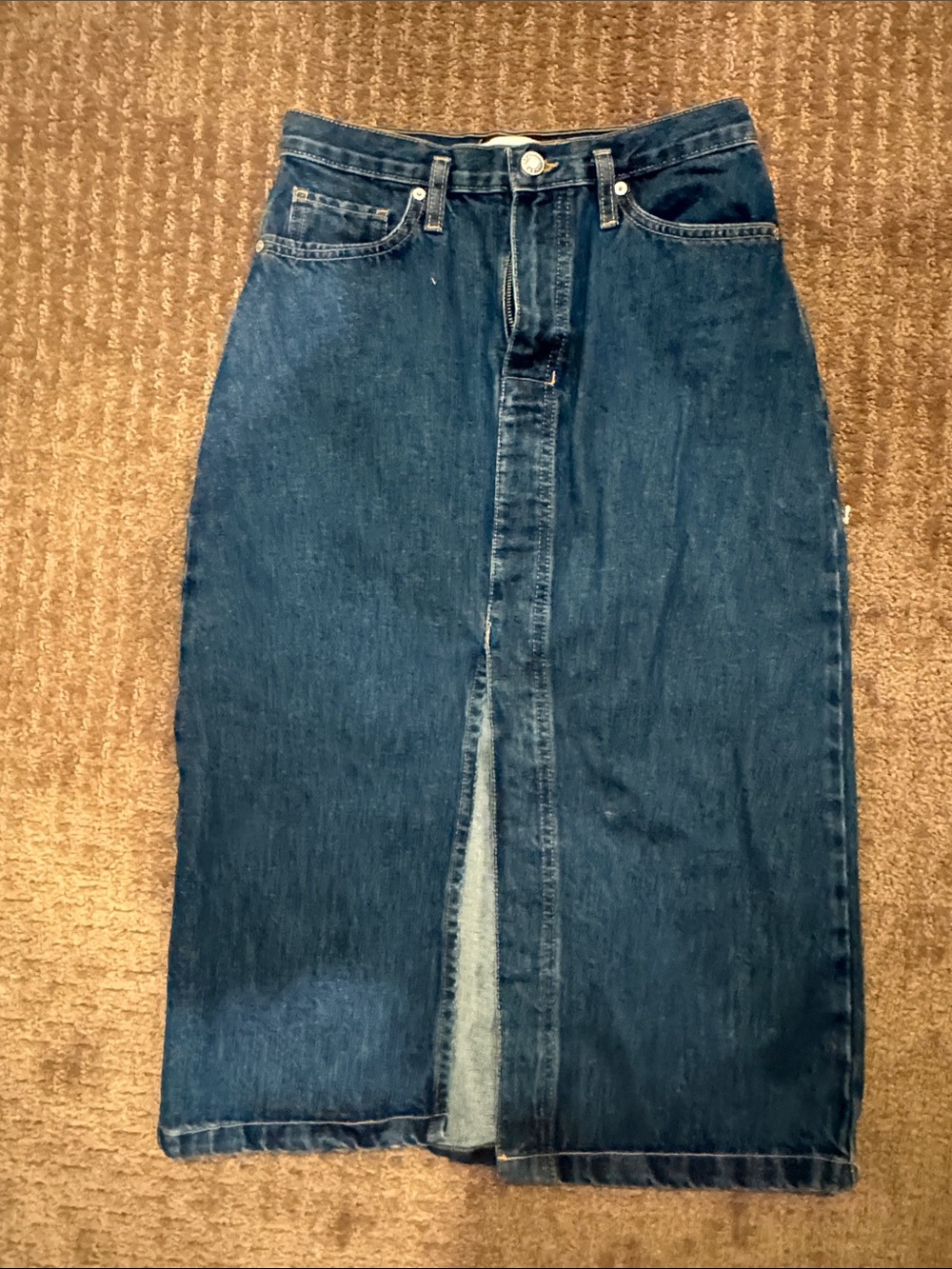 Mango Dark Blue Denim Straight Leg Skirt with Front Slit